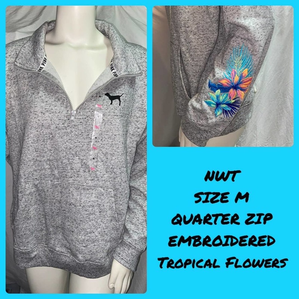 NWT VS PINK Embroidered Tropical Flower Pullover